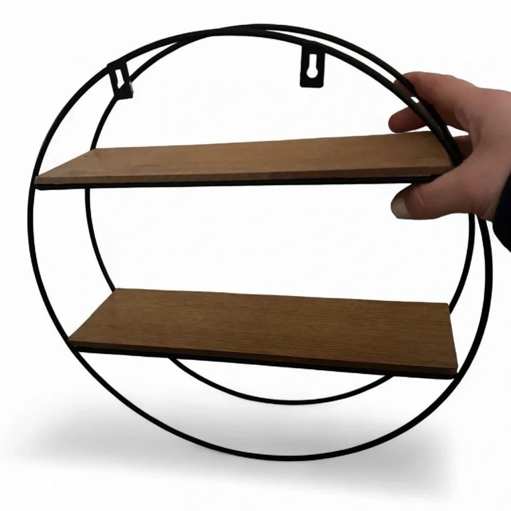 Round Black and Brown Wall Shelf